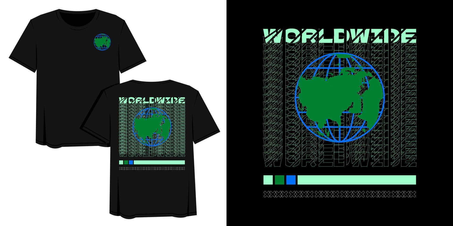 streetwear ontwerp vectorillustratie van groene wereldbol met wereldwijde tekst vector