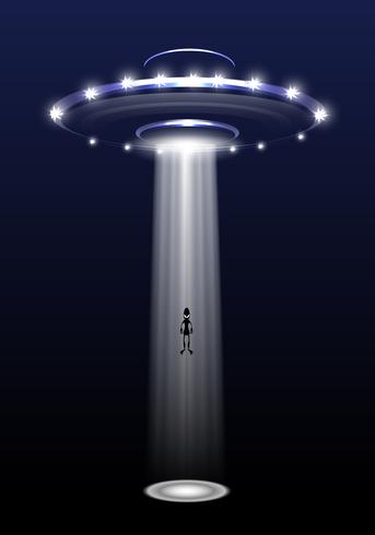 UFO en vreemdeling op nacht achtergrond vectorillustratie. vector