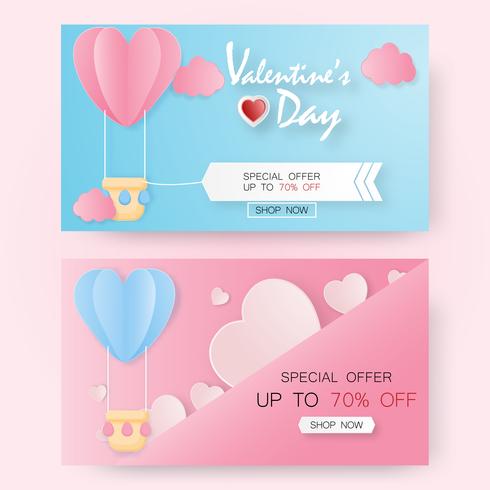 Creatieve Valentijnsdag verkoop vector illustratie papier knippen.