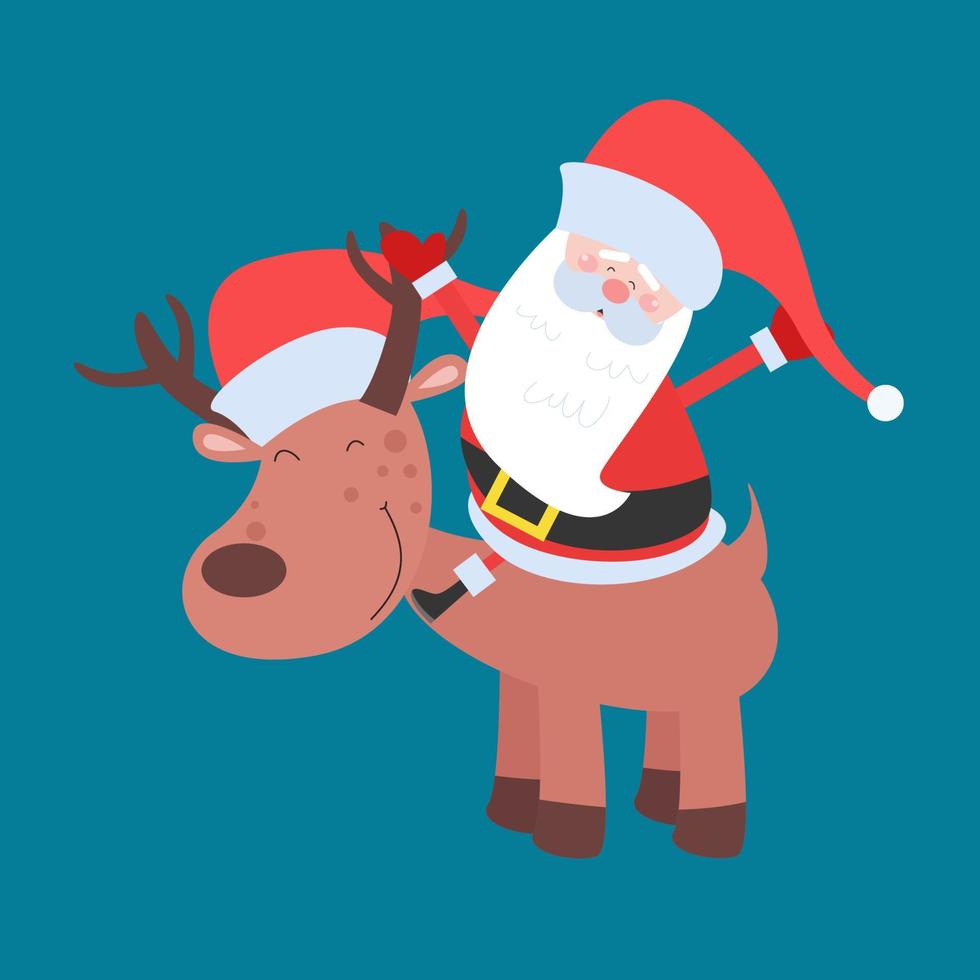 vector cartoon illustratie schattig santa claus karakter en rendieren