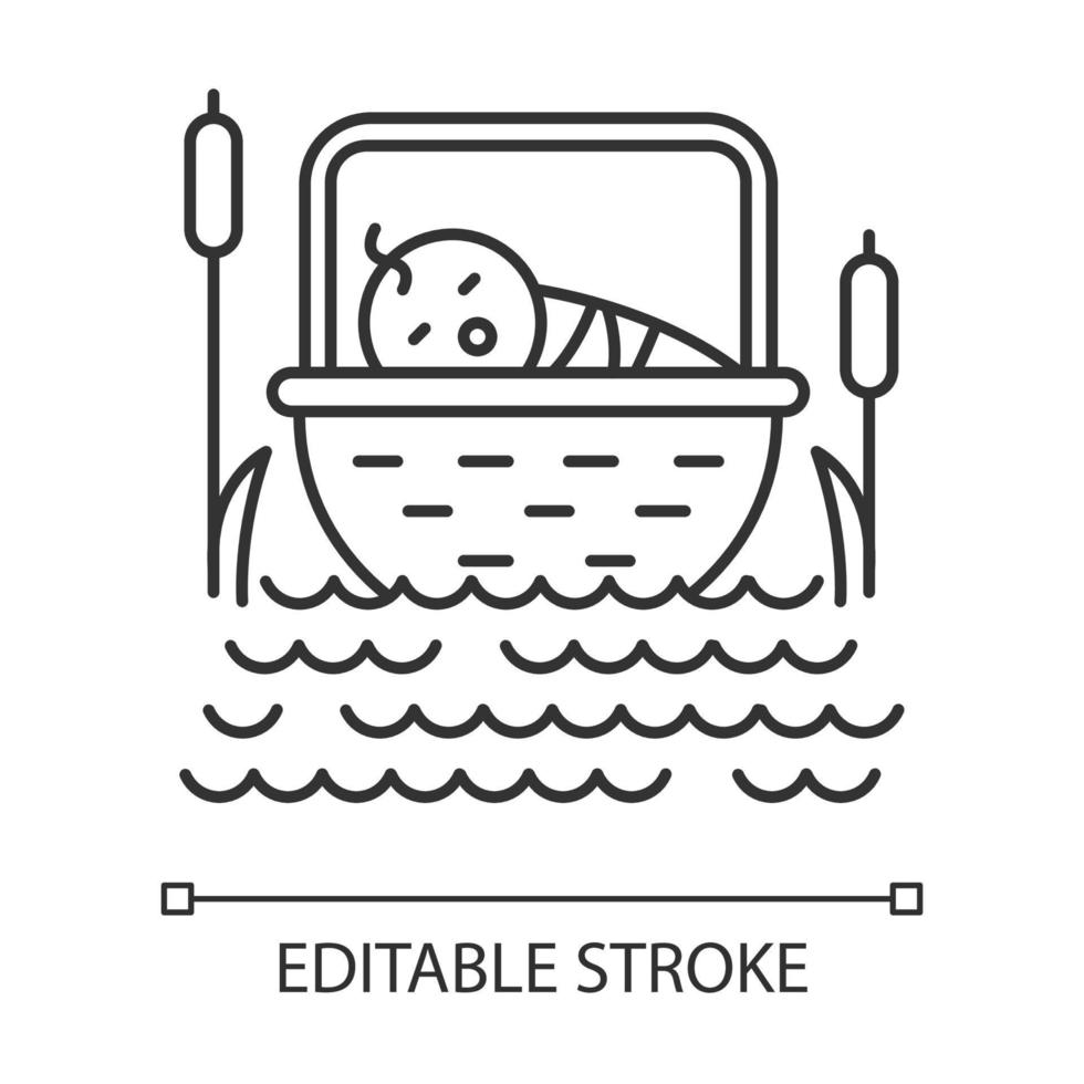 de geboorte van Mozes bijbelverhaal lineair icoon. pasgeboren in de mand. Hebreeuwse profeet. exodus bijbelverhaal. dunne lijn illustratie. contour symbool. vector geïsoleerde overzichtstekening. bewerkbare streek