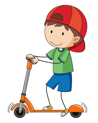 Doodle jongen spelen kick scooter vector