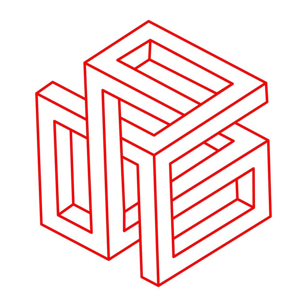 onmogelijke vormen. logo. heilige geometrie figuur. optische illusie. abstract eeuwig geometrisch object. ik optische kunst. onmogelijke geometrie vorm op een witte achtergrond. escher-stijl. vector