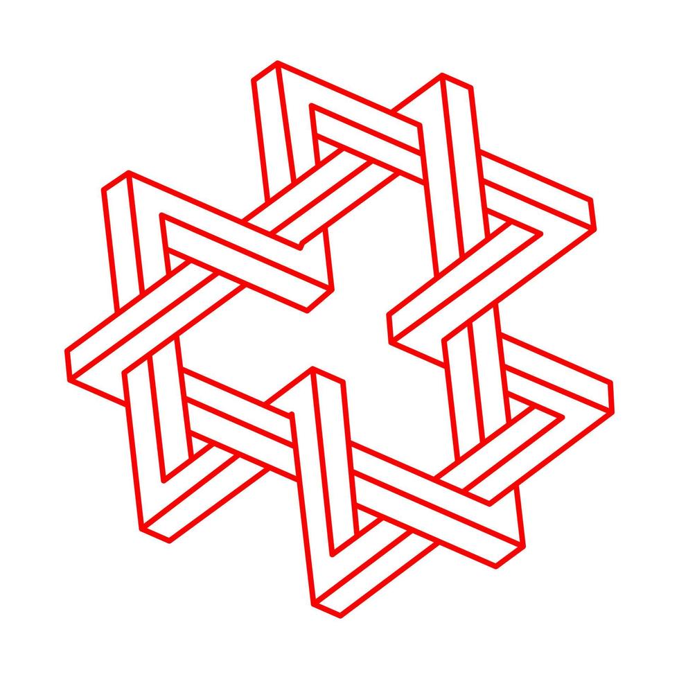 escher paradox geometrie. optische illusie objecten. heilige geometrische figuur. optische kunst. onmogelijke vormen. logo. vector