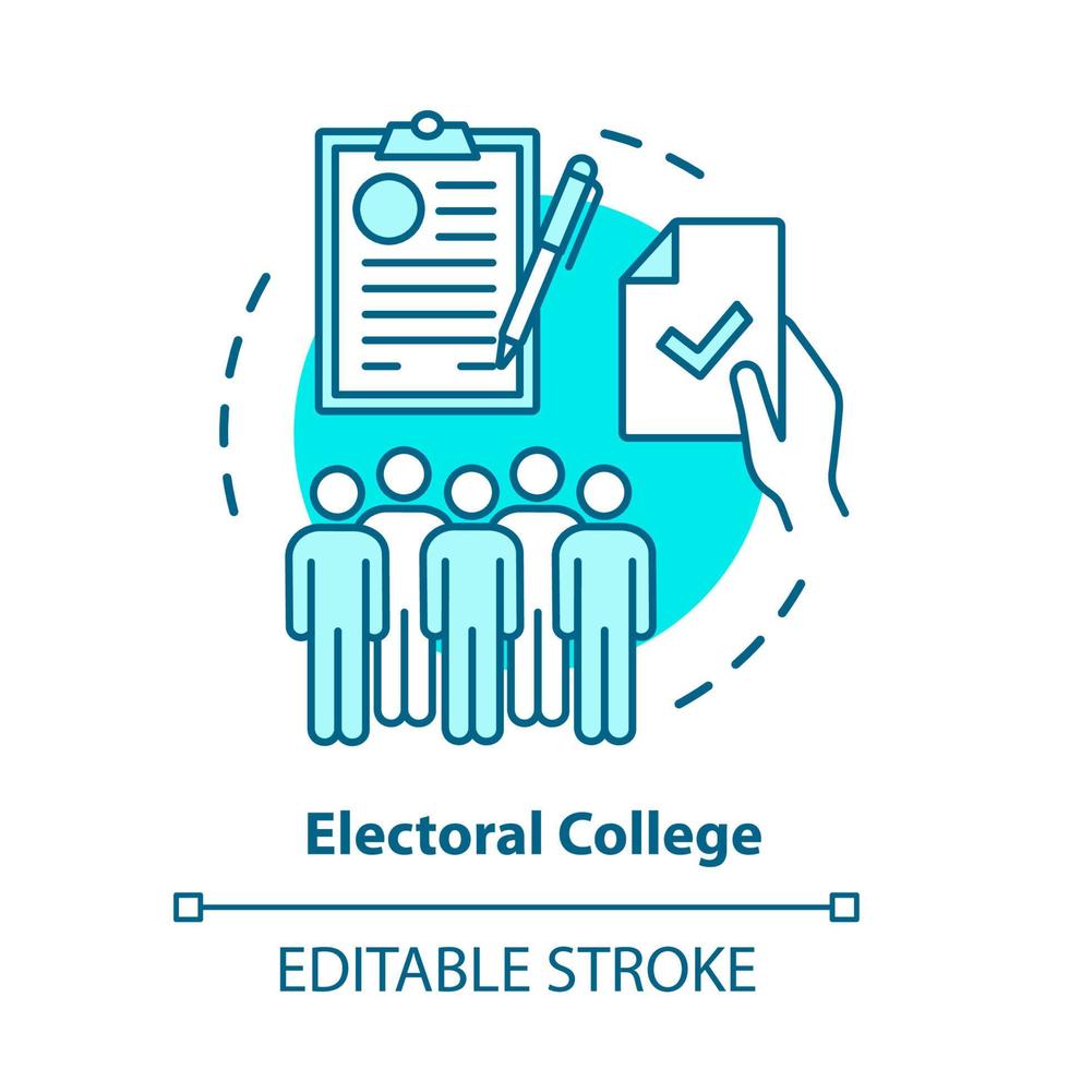 verkiezingen concept icoon. kiescollege idee dunne lijn illustratie. stemmen, kiezen uit politieke kandidaten, partijen. electoraat. vector geïsoleerde overzichtstekening. bewerkbare streek