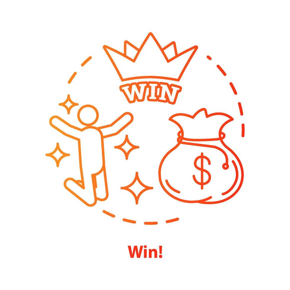 win concept icoon. jackpot, succes idee dunne lijn illustratie. loterij, casino overwinning. winnaar, kampioen. zak geld prijs. veel geluk en fortuin. vector geïsoleerde overzichtstekening