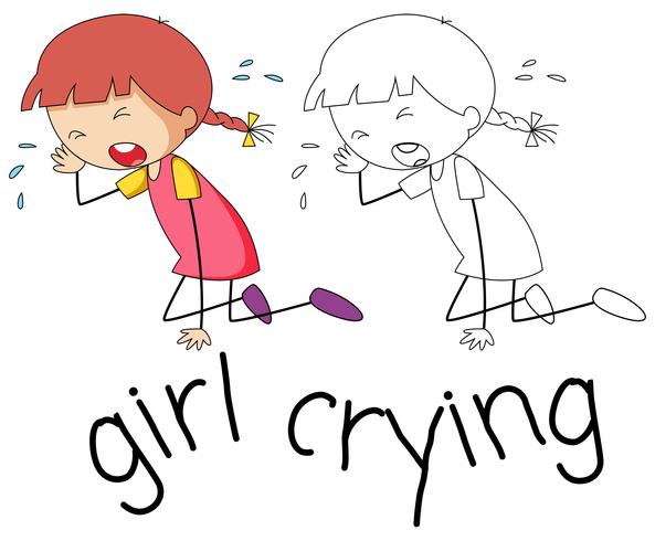 Doodle meisje huilend karakter vector