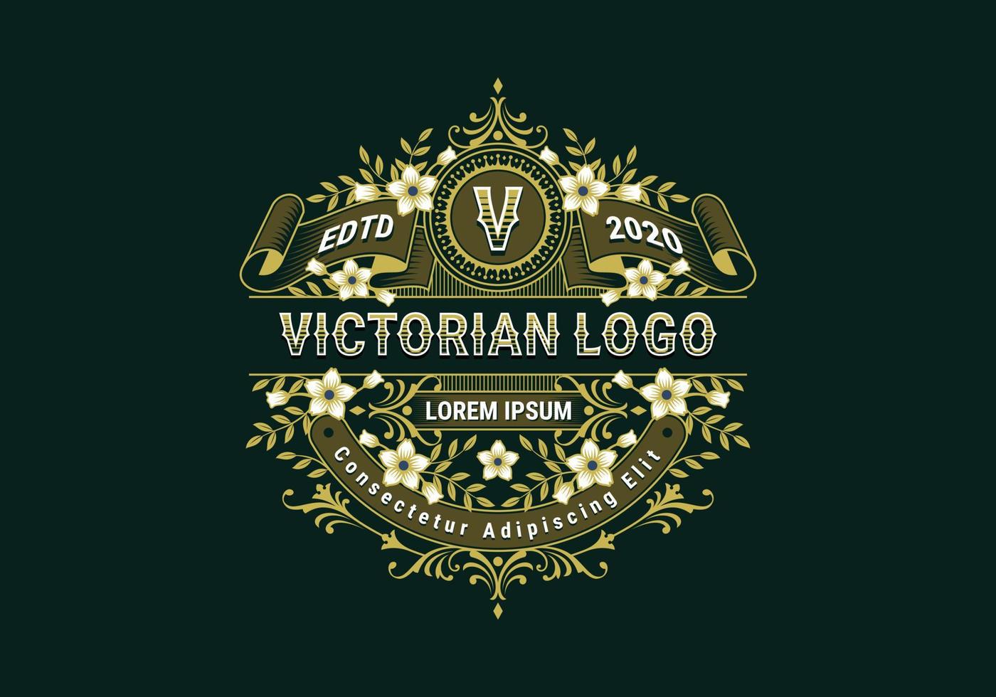 elegantie Victoriaans logo sjabloon met bloemen en bladeren ornament vector