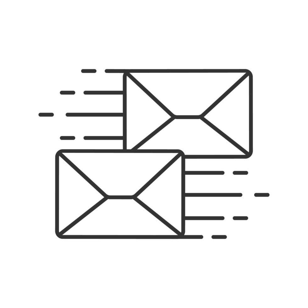 lineaire pictogram mailen. correspondentie. dunne lijn illustratie. vliegende enveloppen. boodschapper. e-mail contour symbool. vector geïsoleerde overzichtstekening