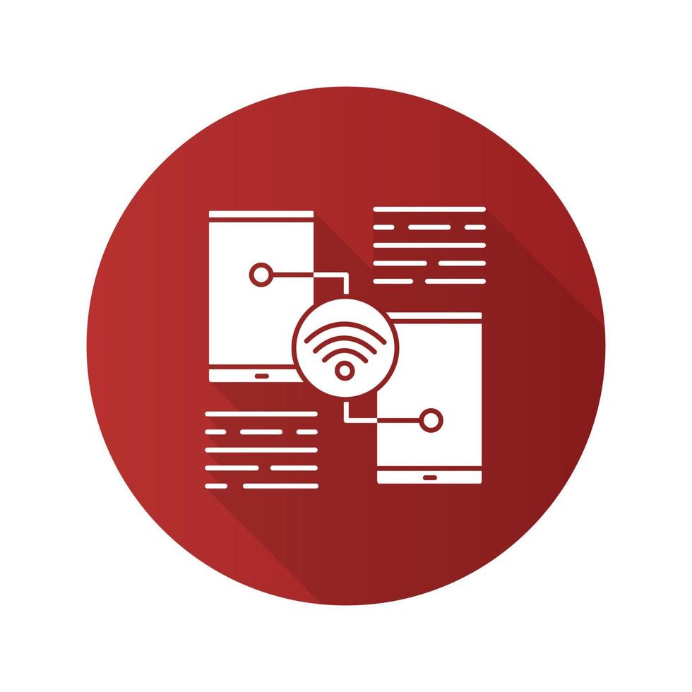 smartphone wifi delen plat ontwerp lange schaduw glyph pictogram. internetverbinding. vector silhouet illustratie