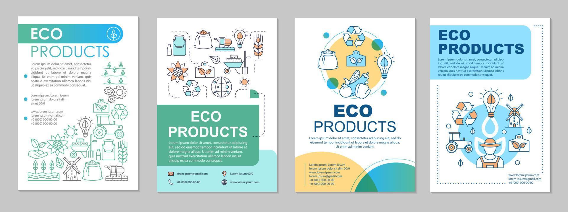 eco-producten brochure sjabloon lay-out. ecologische landbouw. flyer, boekje, folder printontwerp met lineaire illustraties. biologisch voedsel. vectorpagina voor tijdschrift, jaarverslag, reclameposters vector