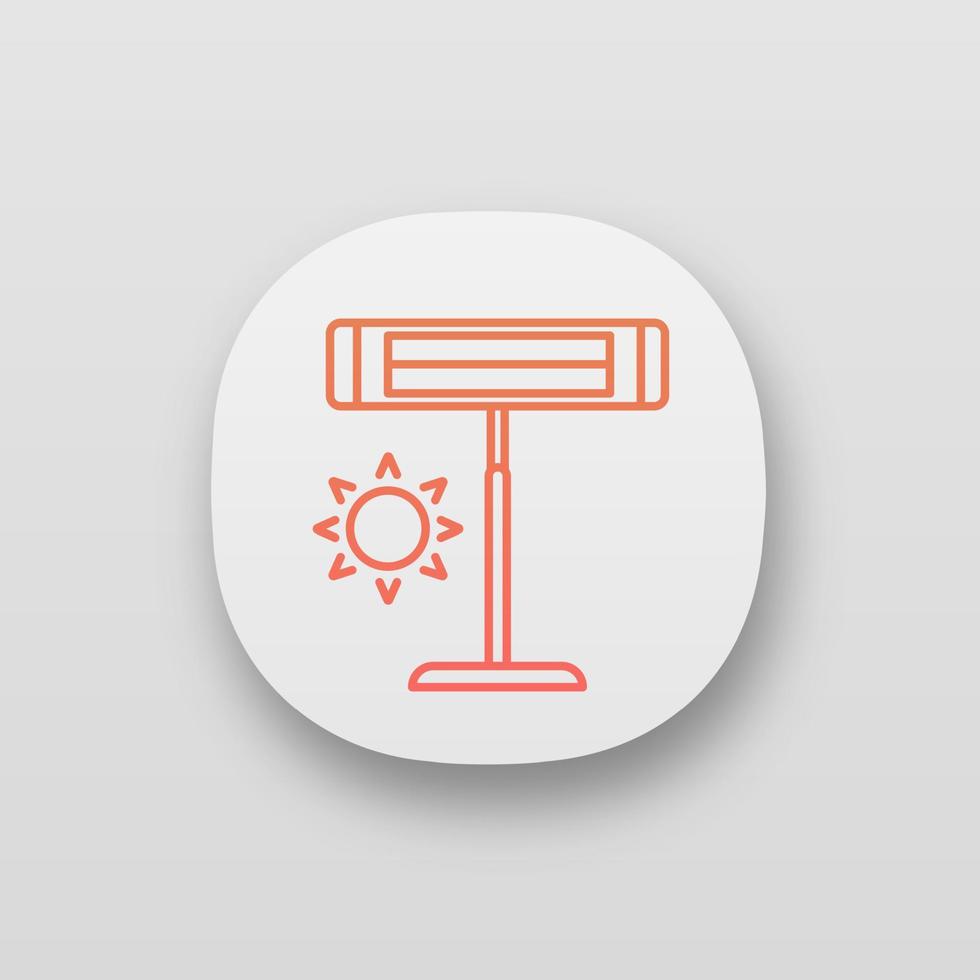 app-pictogram voor infraroodverwarming. elektrische kachel op voetstuk. huishoudelijk apparaat. ir verwarmingslamp. ui ux-gebruikersinterface. web- of mobiele applicatie. vector geïsoleerde illustratie