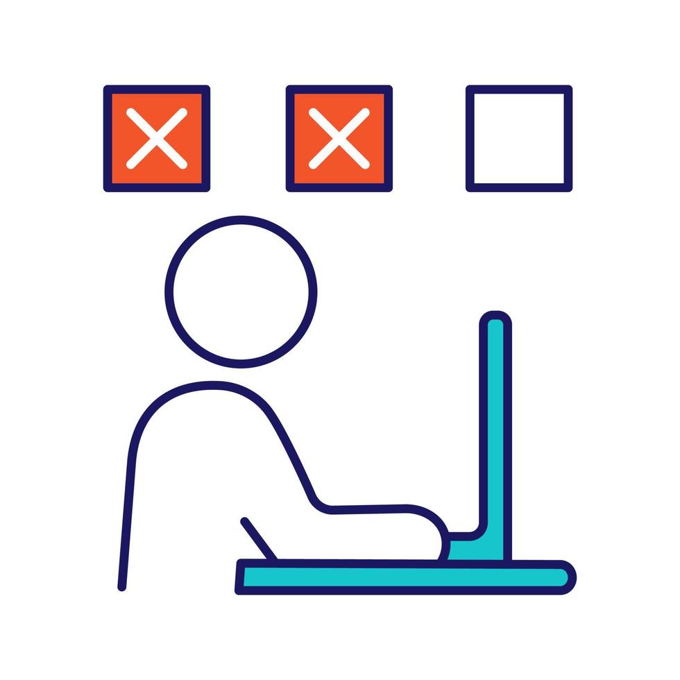 persoon die fouten maakt kleurpictogram. overwerk. aantal fouten neemt toe. uitputting. mislukte toets. gefrustreerde mens. symptomen van stress. werknemer verontrust eenvoudig werk te doen. geïsoleerde vectorillustratie vector