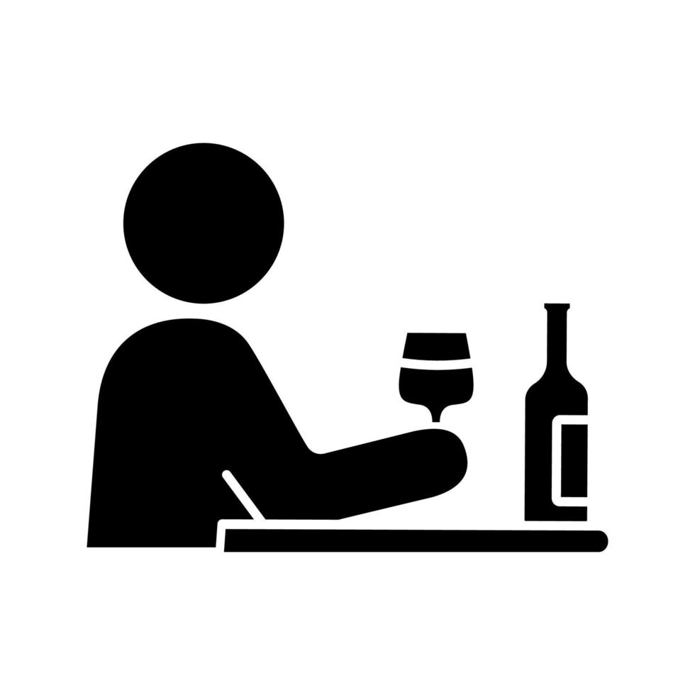 slechte gewoonten glyph-pictogram. alcoholisme. gewoonte van drinken. binge drinken. depressie, angst. gedragsmatige stress symptomen. silhouet symbool. negatieve ruimte. vector geïsoleerde illustratie