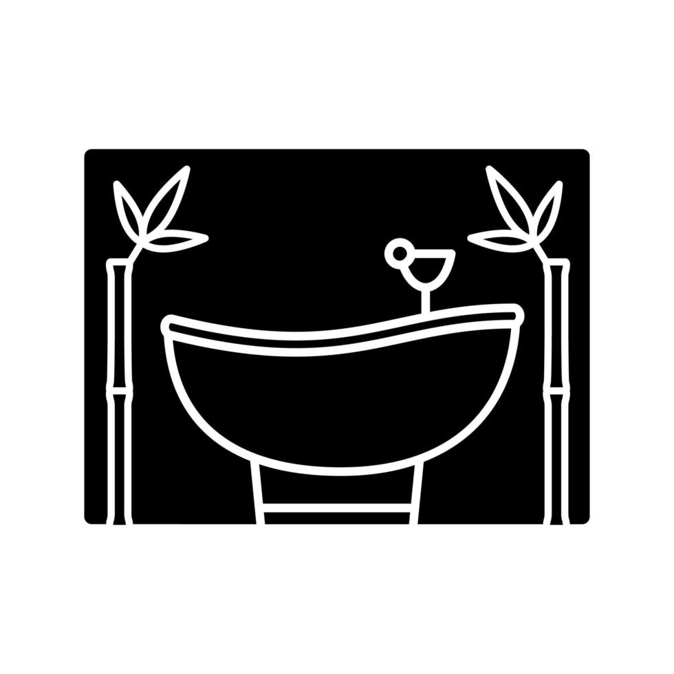 spa salon diensten glyph icoon. massage en lichaamsverzorging. welzijn en ontspanning. badkamer. silhouet symbool. negatieve ruimte. vector geïsoleerde illustratie