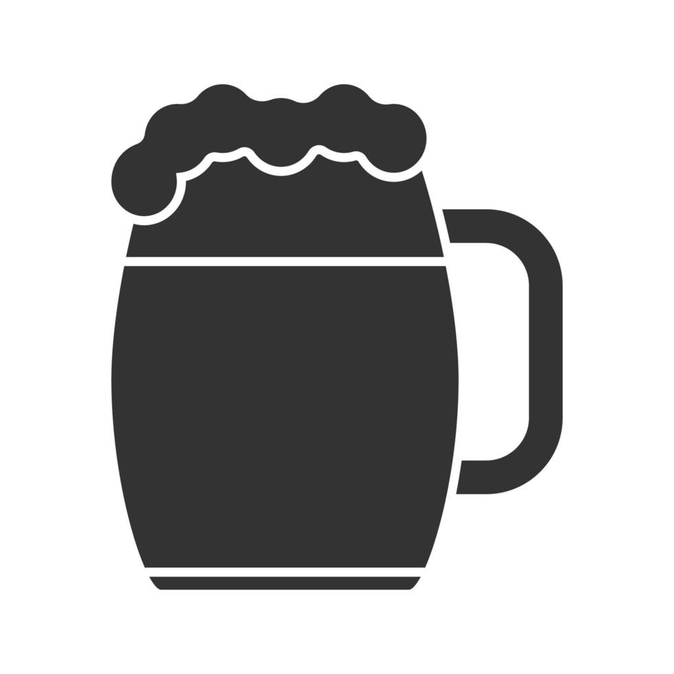 bier mok glyph pictogram. silhouet symbool. negatieve ruimte. ale. vector geïsoleerde illustratie