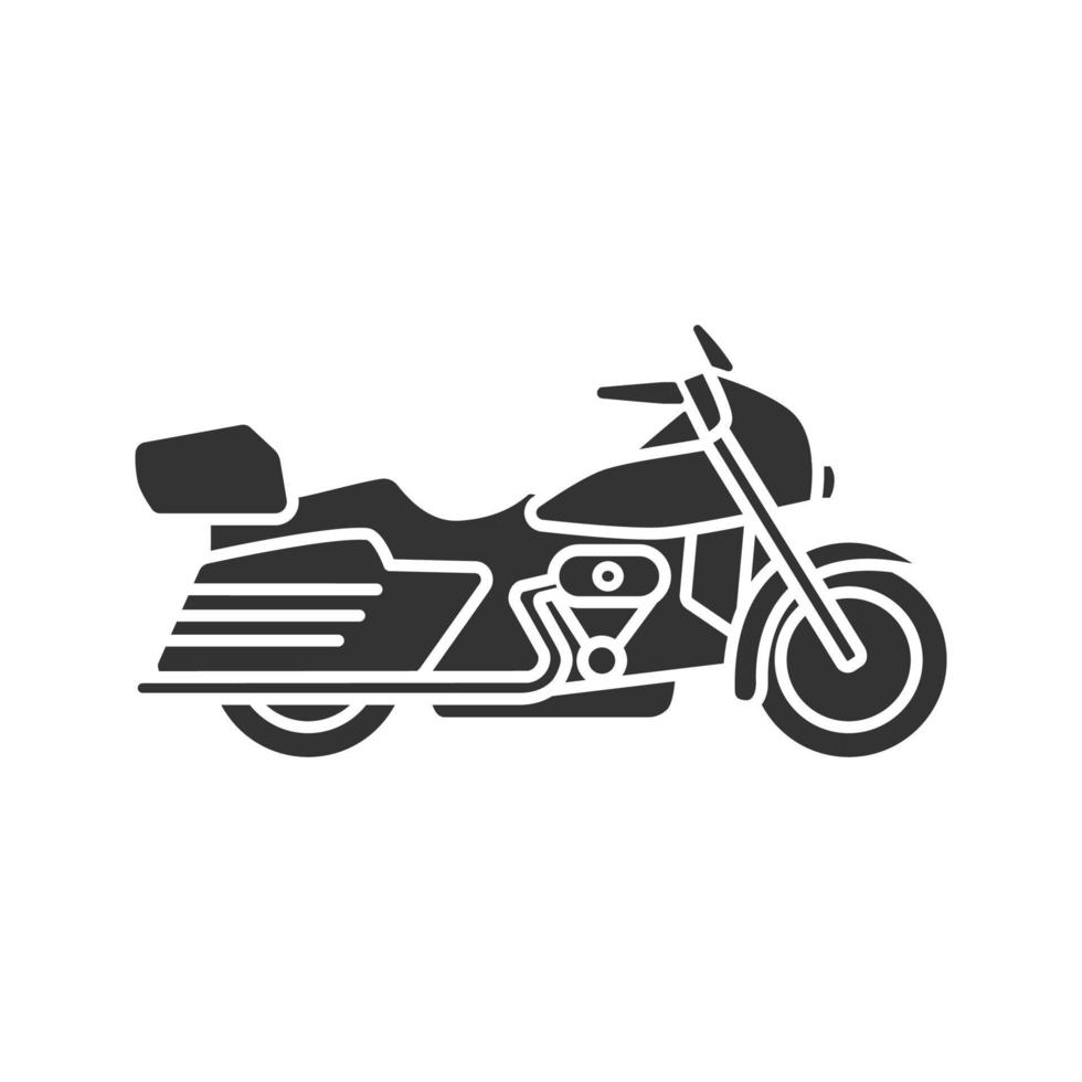 motor glyph pictogram. motorfiets. silhouet symbool. negatieve ruimte. vector geïsoleerde illustratie