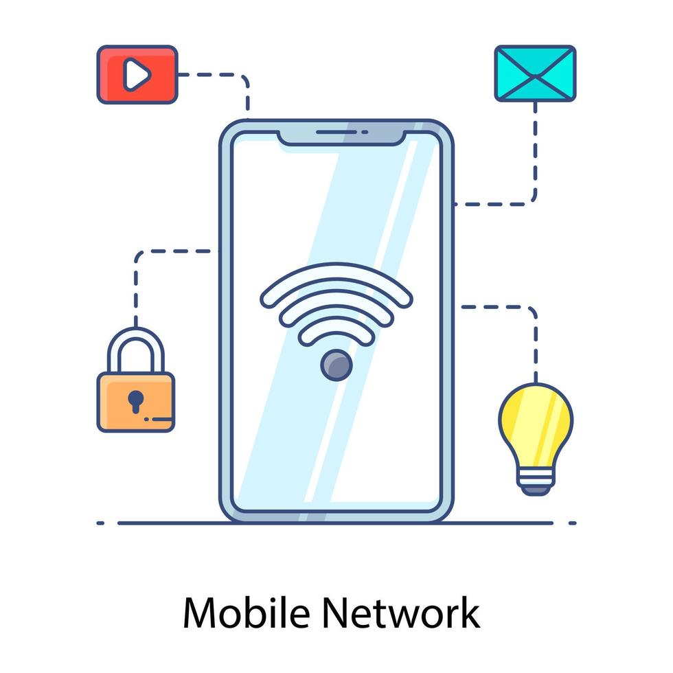 mobiel met wifi-signalen, mobiel netwerk plat pictogram vector