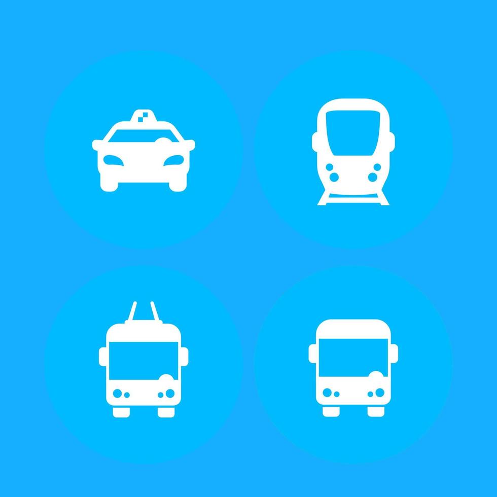 stadsvervoer, openbaar vervoer vector iconen, taxi, metro, bus, trolleybus