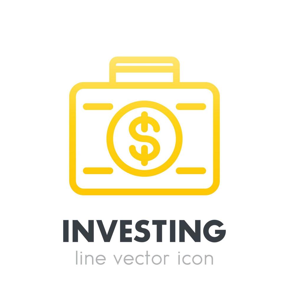 investeringspictogram, bankieren, belegger, koffer met geldlijnpictogram op wit vector