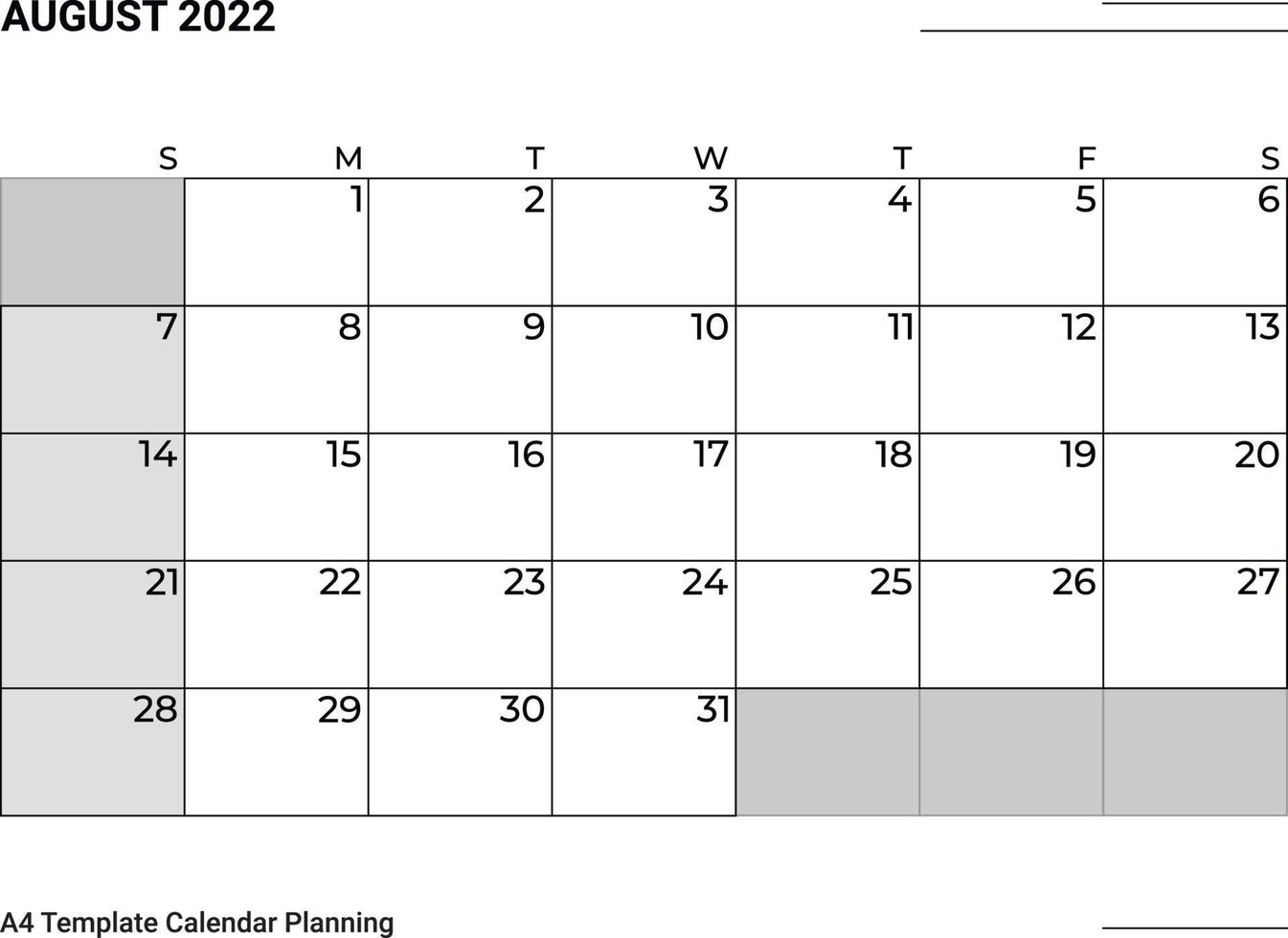 planningskalender augustus 2022 vector