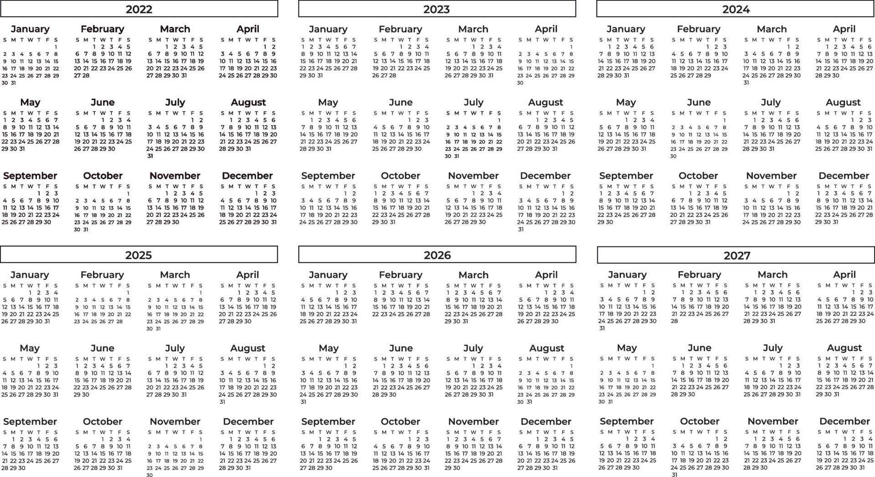 minimale kalendercollectie 2022 tot 2027 vector