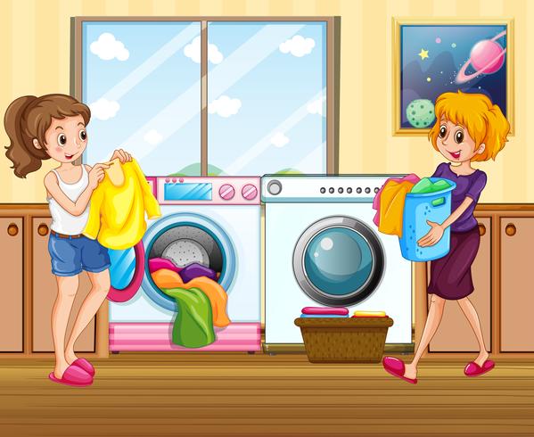 Jonge dame kleren wassen vector