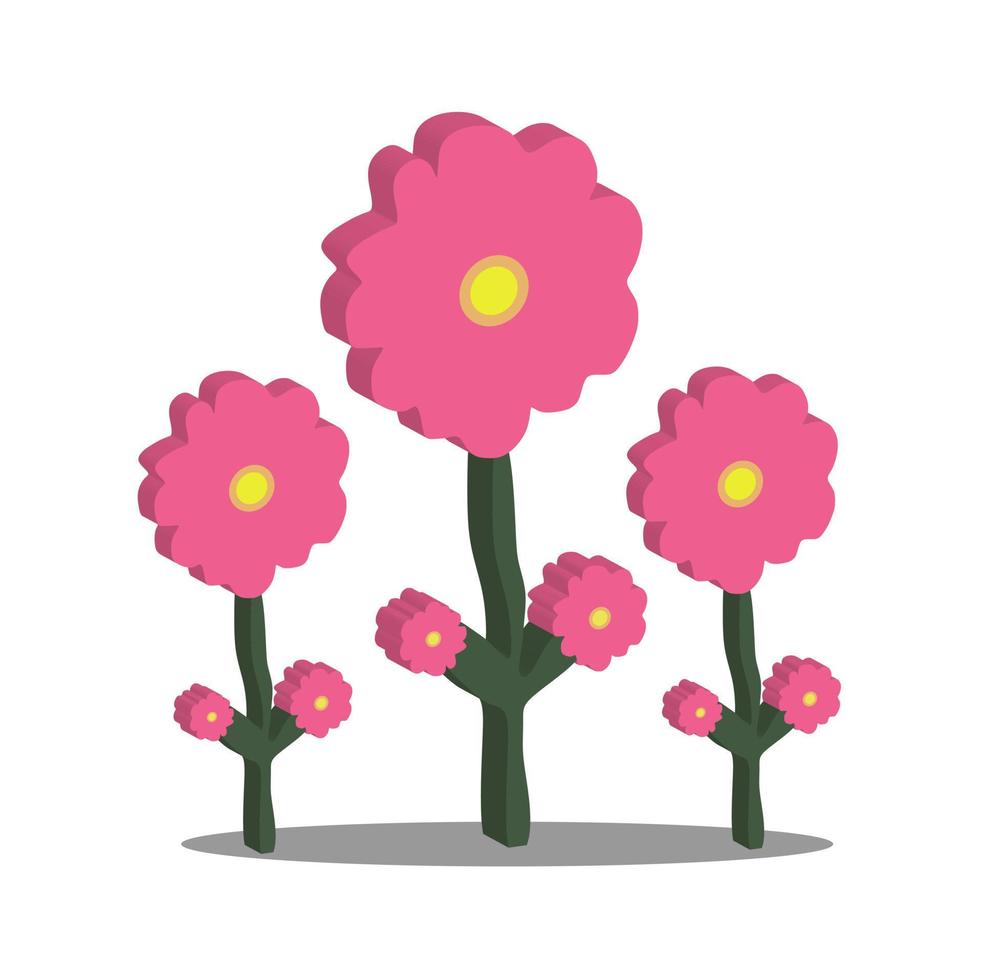 3D-vector pictogram roze bloem, tropische plant. het beste voor afbeeldingen van decoratie-eigendommen vector