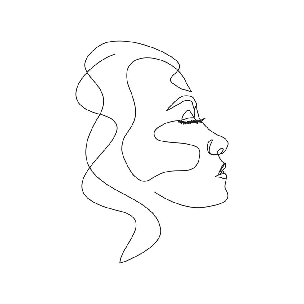 ononderbroken lijntekening van mooi meisjesgezicht. enkele een lijn kunst van aantrekkelijke jonge vrouw portret vrouwelijke schoonheid concept. zwart-wit vectorillustratie vector