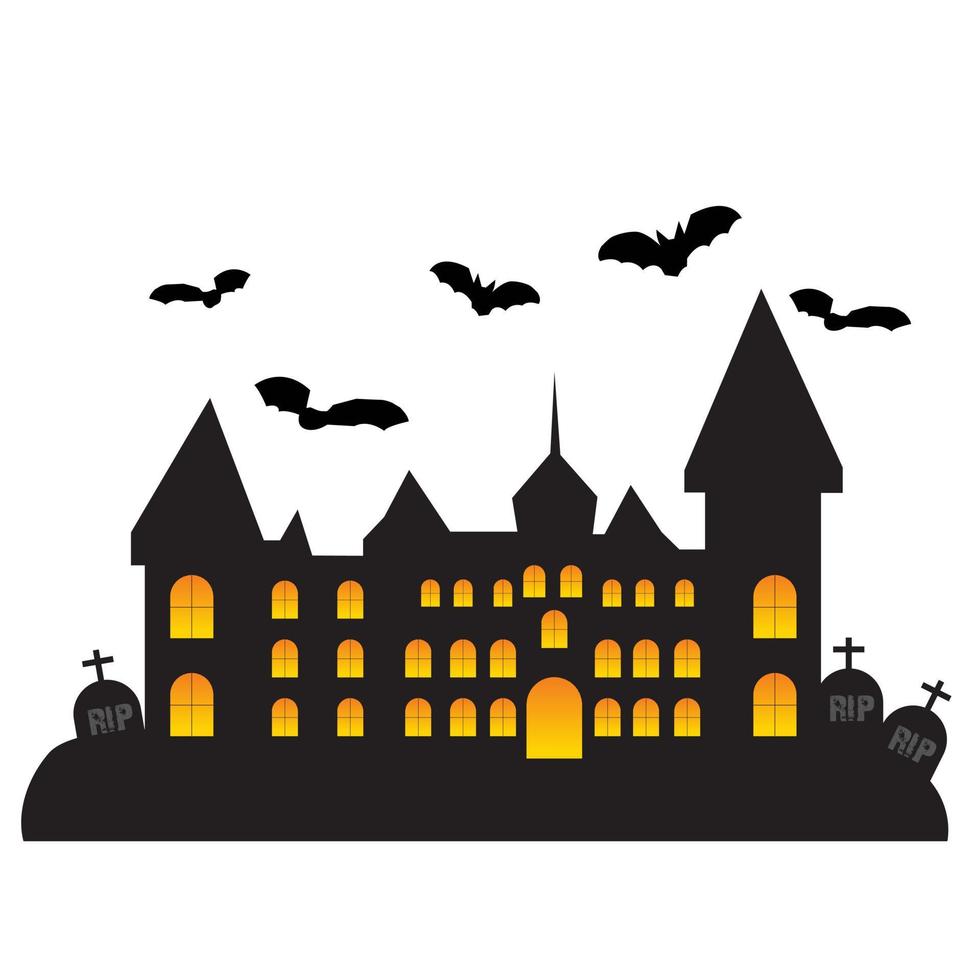 gelukkige halloween-achtergrond. spookhuis silhouet illustratie. uitnodigingskaartsjabloon vector