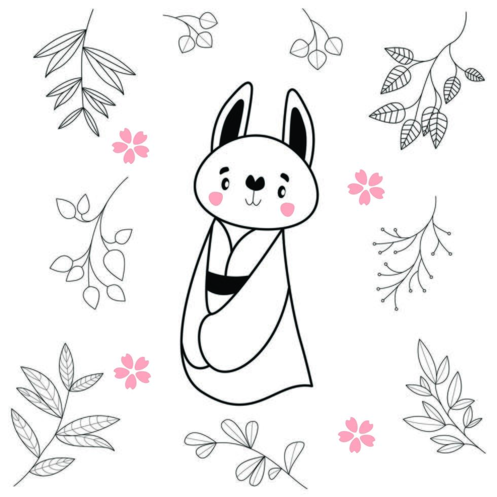 schattig cartoon dier konijn dragen kimono traditionele Japanse kleding vector