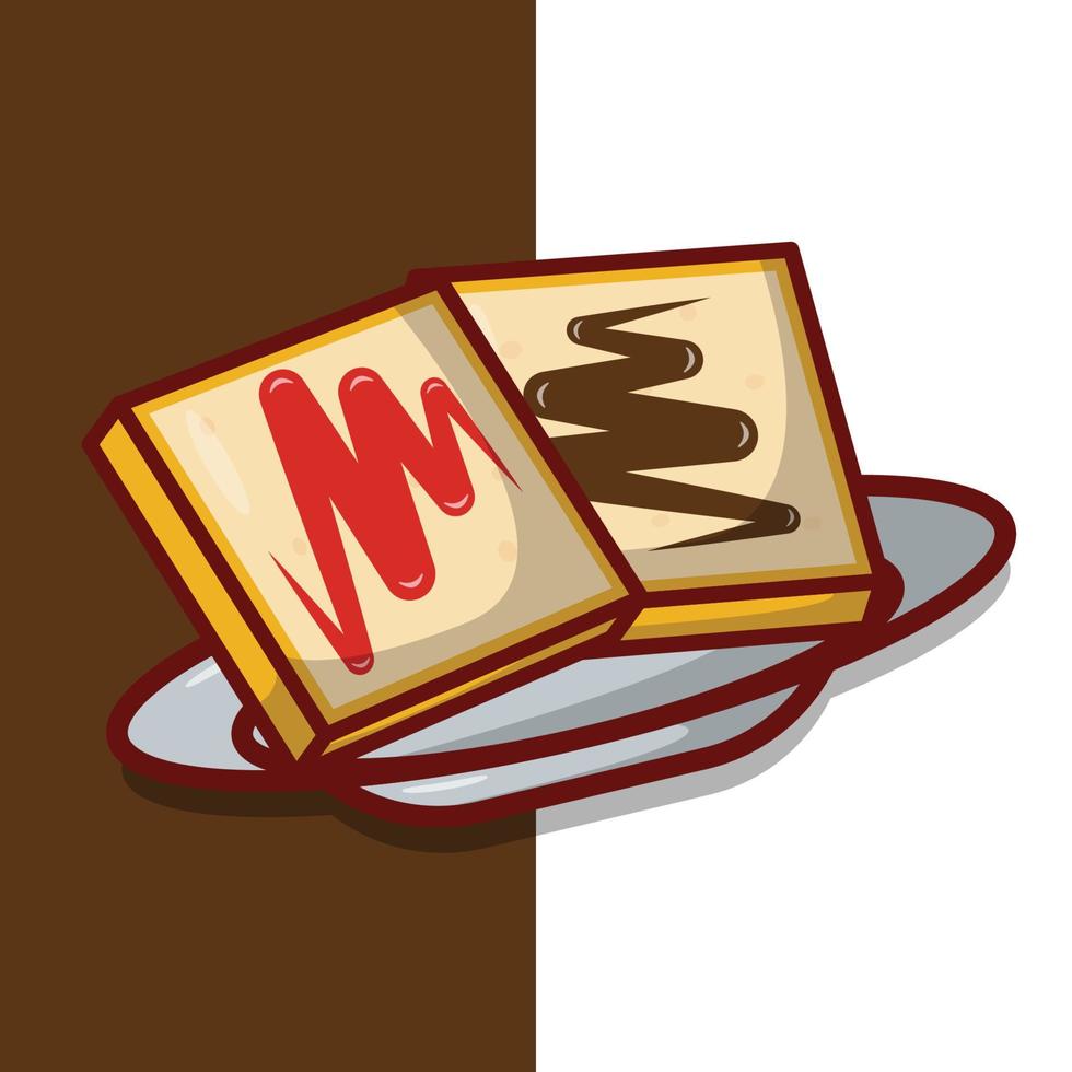 brood met aardbeien- en chocoladejam op bord vector