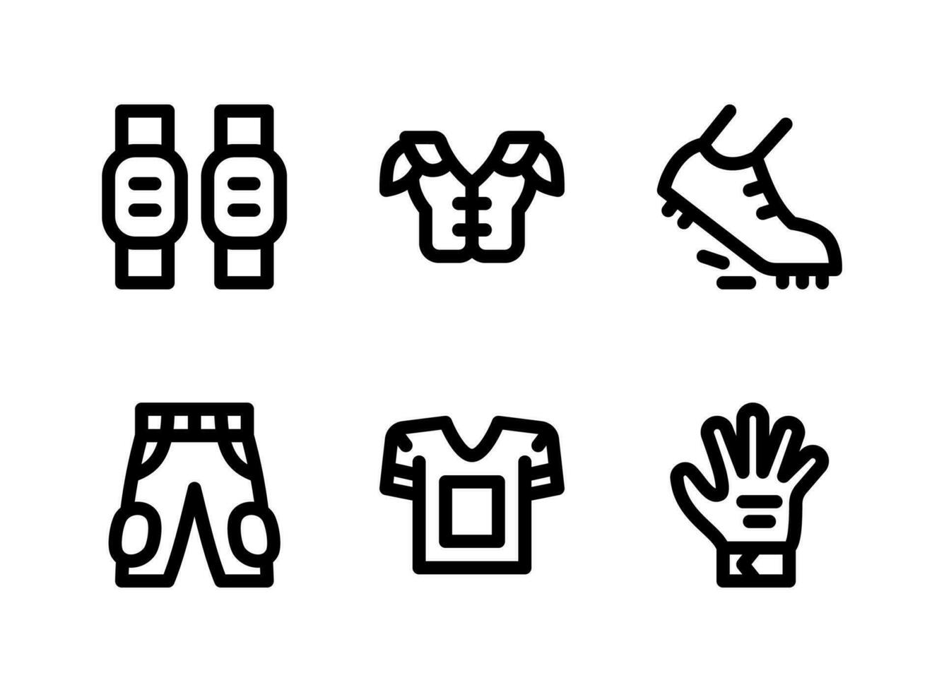 eenvoudige set van Amerikaanse voetbal gerelateerde vector lijn iconen. bevat pictogrammen als elleboogbeschermers, schoenplaatjes, broeken en meer.