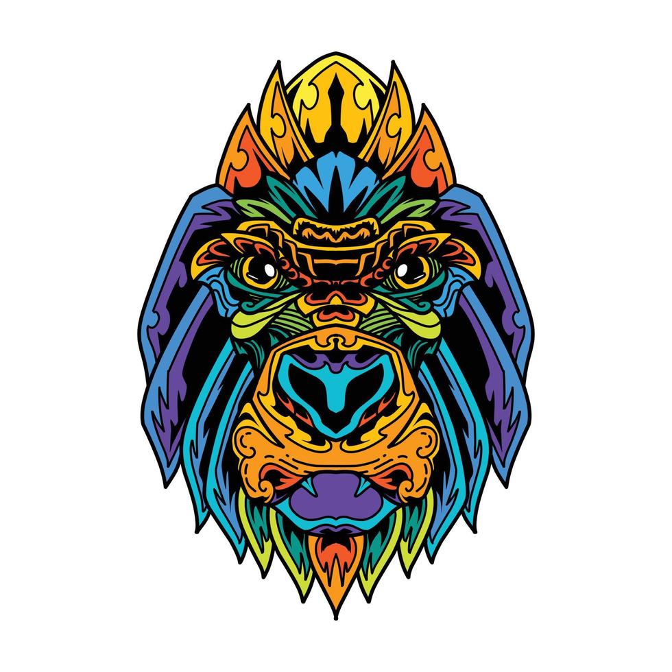 kleurrijke gorilla hoofd zentangle-stijl vector