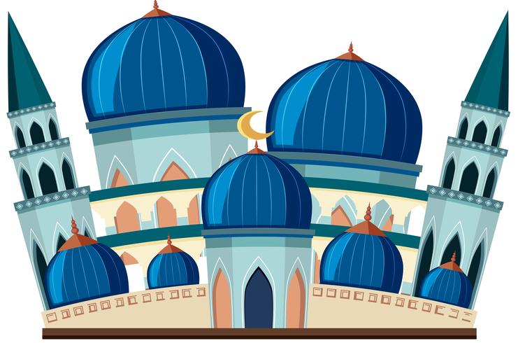 Een mooie blauwe moskee op witte achtergrond vector
