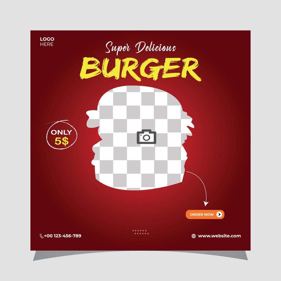 super heerlijke hamburgerverkoop social media postontwerp vector