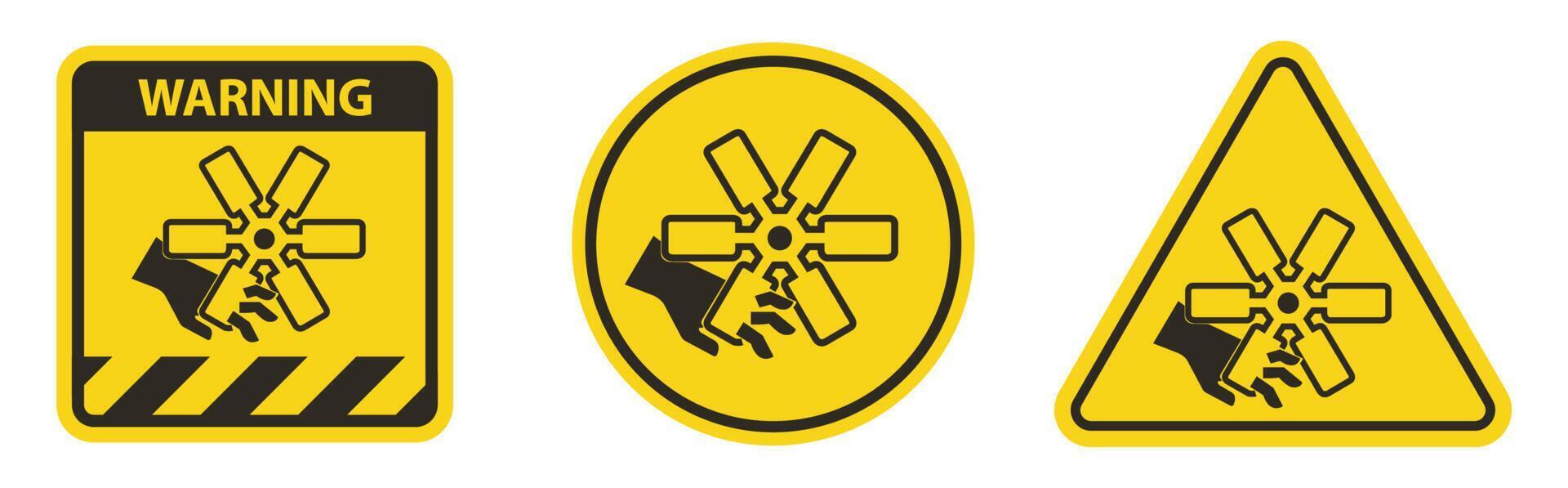 voorzichtigheid snijden van vingers of hand motor fan symbool teken op witte achtergrond vector