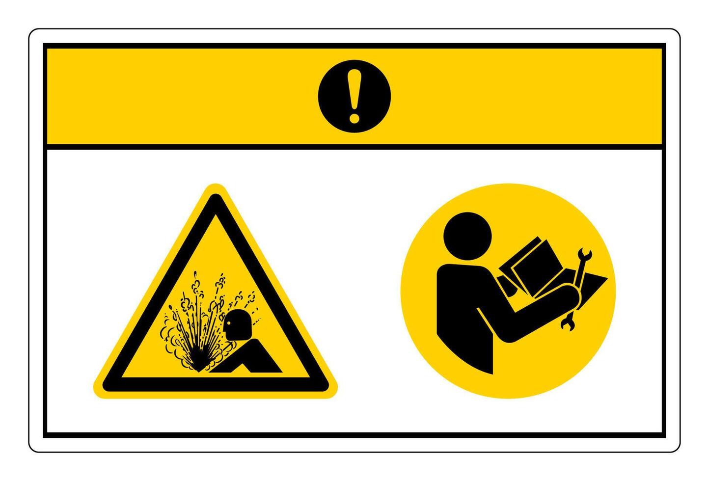 voorzichtigheid apparaat onder druk lees technische handleiding voor onderhoud symbool teken op witte achtergrond vector