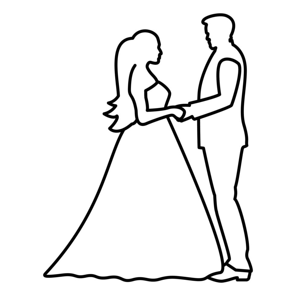 bruid en bruidegom hand in hand pictogram zwarte kleur illustratie vlakke stijl eenvoudige afbeelding vector