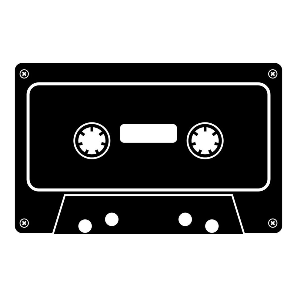 retro audiocassette pictogram zwarte kleur illustratie vlakke stijl eenvoudige afbeelding vector