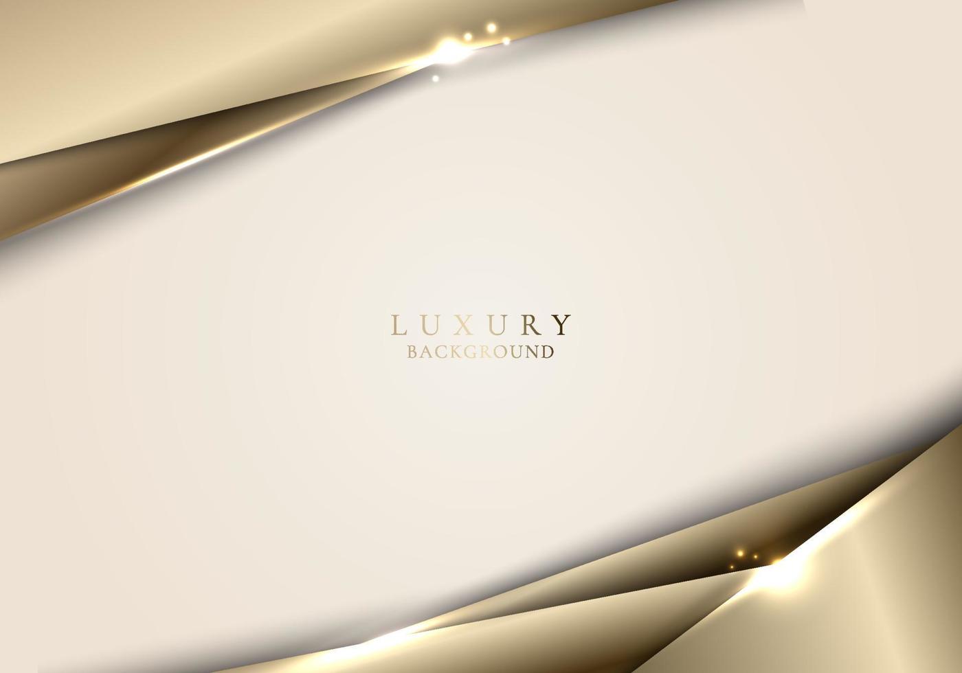3d abstracte beige en glanzende gouden kleurenstrepen met fonkelingsverlichting luxe achtergrondmalplaatje vector