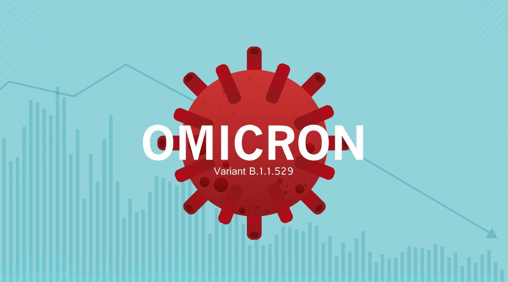 wereldwijde economische ondergang vanwege het b.1.1.529-omicron van covid 19-virus. nieuwe variant ommicron uitbraak uit afrika. grafiek of grafiek tonen val en crisis van economie, financiën. vector ontwerp