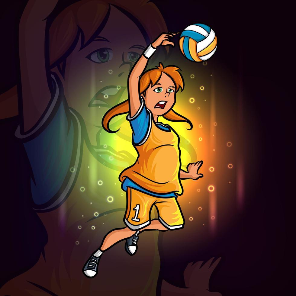 het meisje volleybal speler esport mascotte ontwerp vector