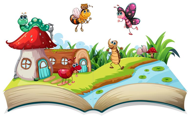 Insect op open boek vector