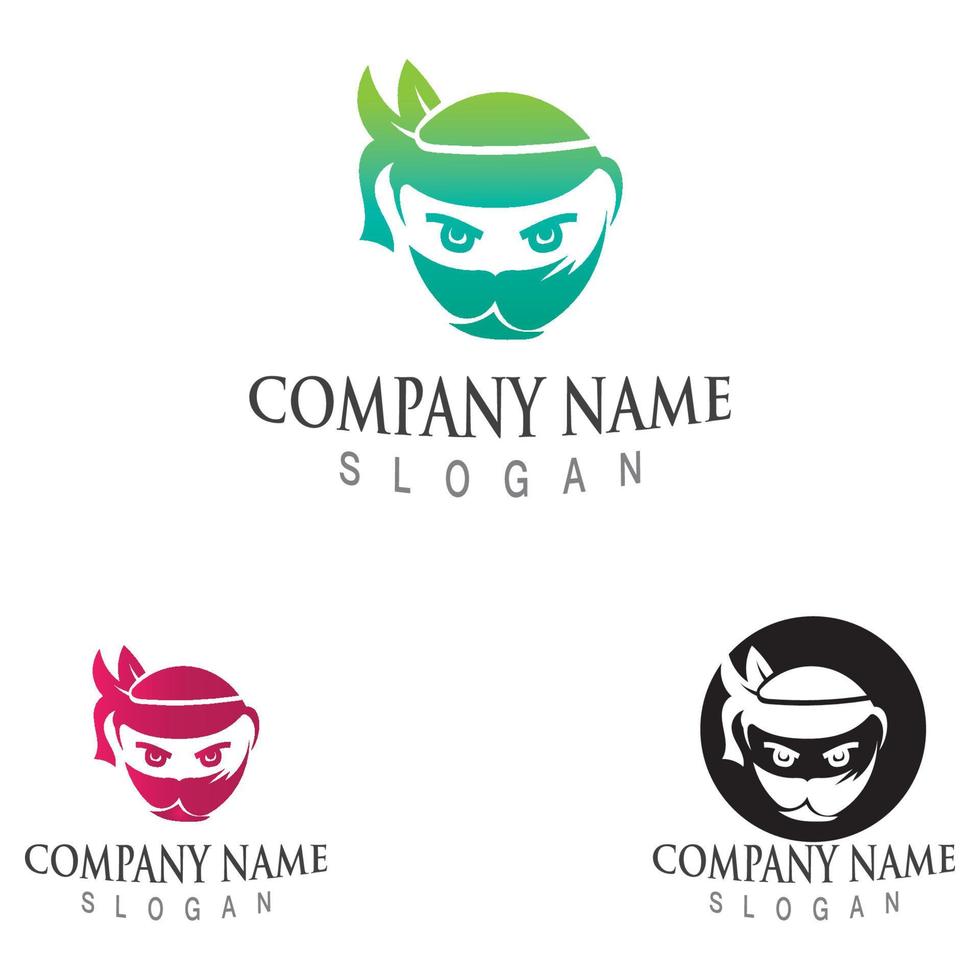 schattig ninja gezicht logo karakter ontwerp sjabloon vector