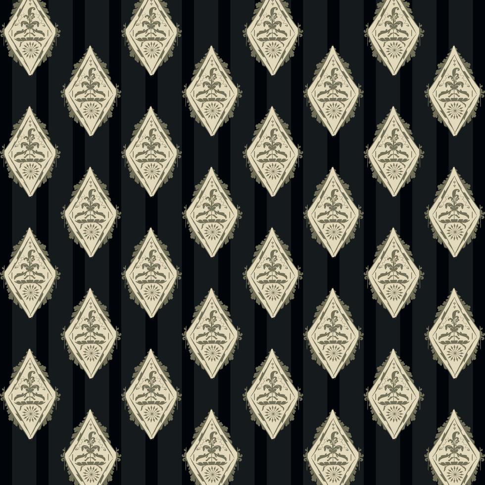 naadloze elegante koninklijke damast bloemen diamant patroon bloem ornament zwarte streep achtergrond geschikt voor interieur behang afdrukken vector