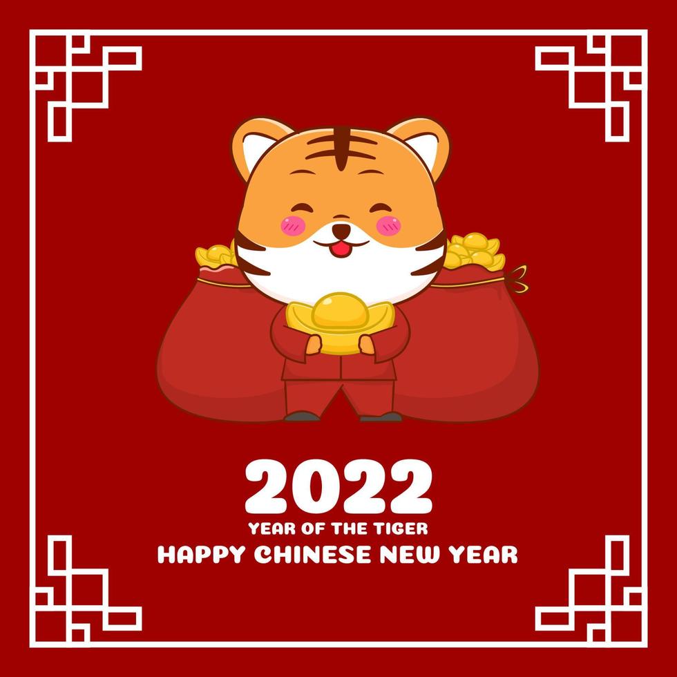 4 schattige tijger stripfiguur chinees nieuwjaar wenskaart 2022 jaar van de tijger dierenriem vector