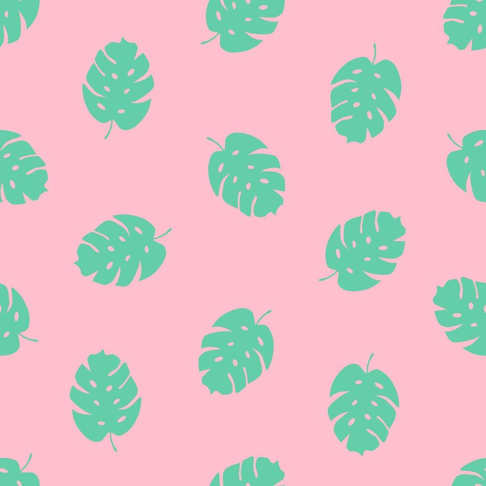 naadloos patroon met groene palmbladeren op een roze achtergrond. vector
