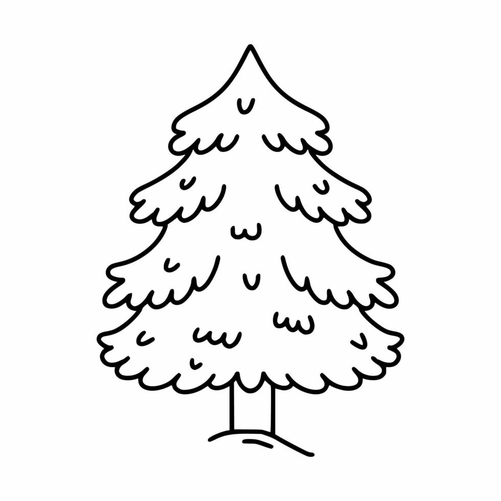 kerstboom in doodle stijl. kleurboek voor kinderen. contour tekenen. icoon voor het nieuwe jaar. vector