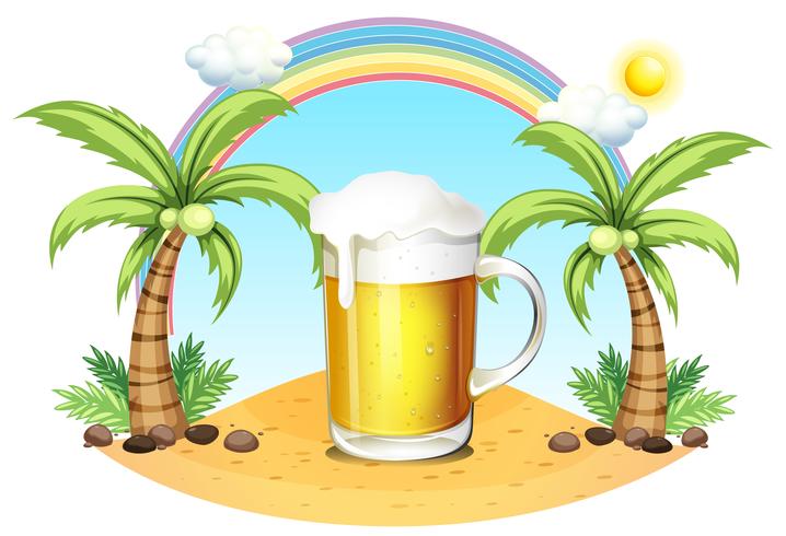 Een glas bier op het strand vector